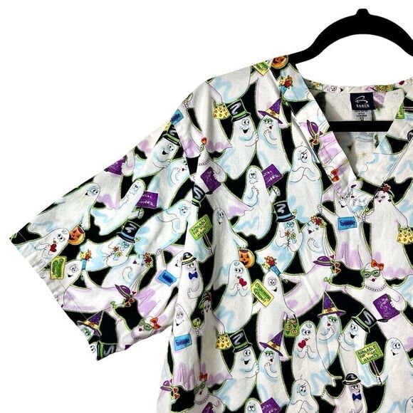 Barco Uniforms cotton cartoon ghosts print two pocket V- neck scrub top M - Picture 2 of 13